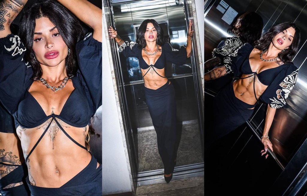 Aline Campos sensualiza em ensaio dentro do elevador