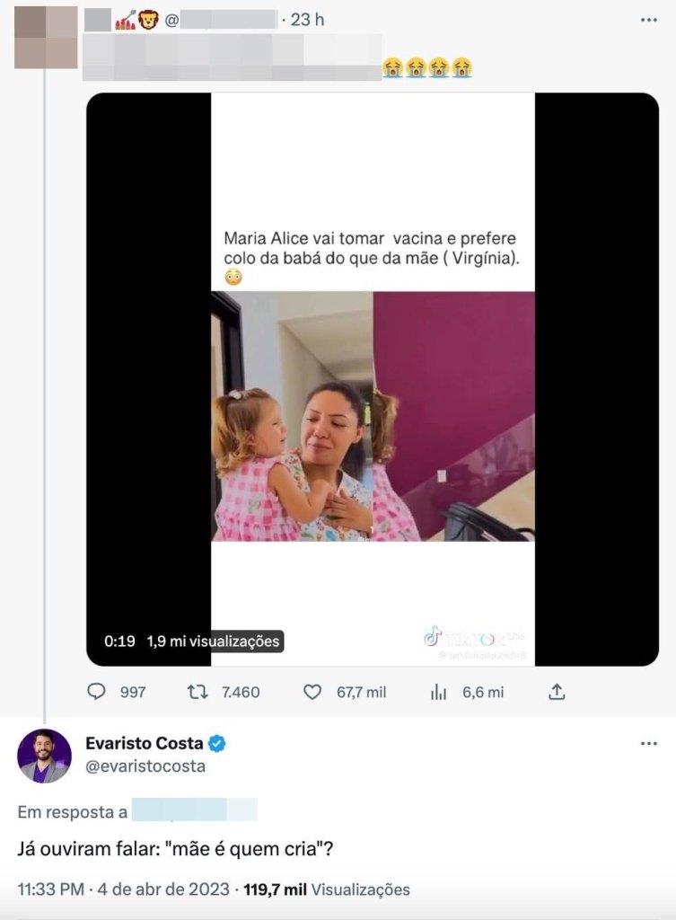 Evaristo Costa detona atitude de Virginia Fonseca com a filha