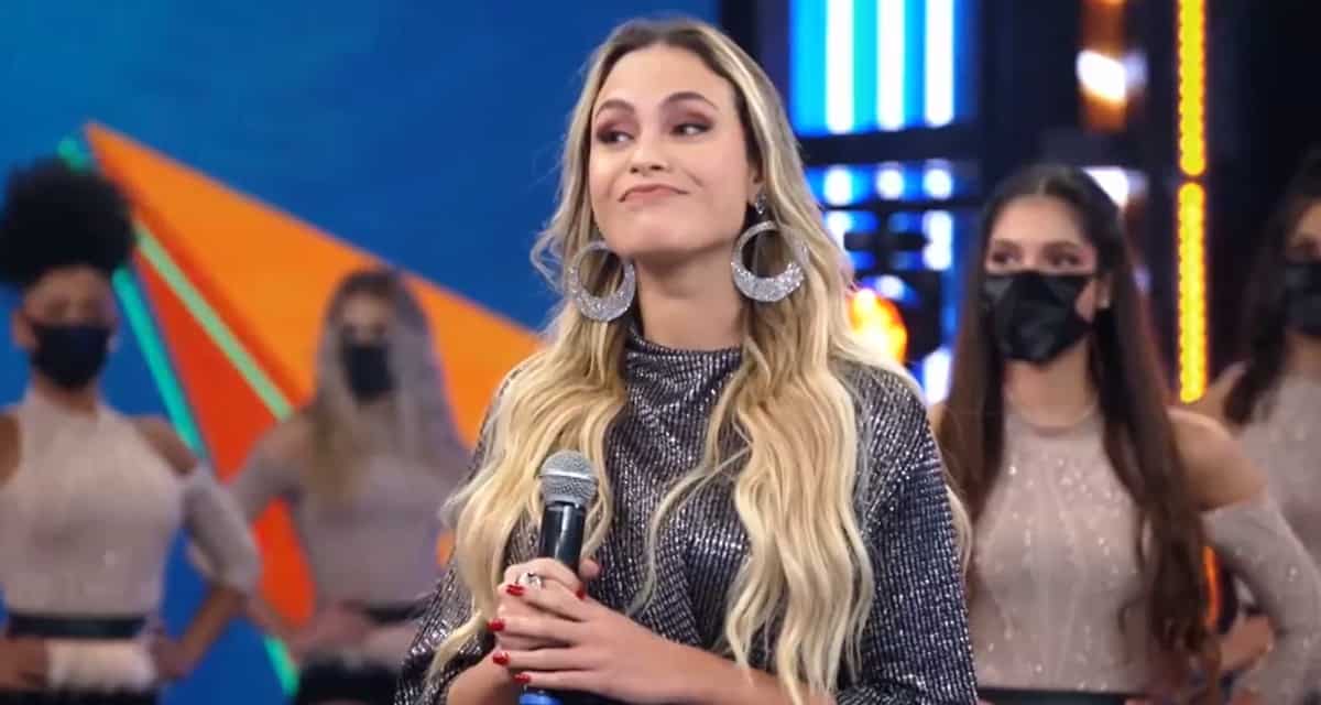 Sarah Andrade durante participação no Domingão do Faustão; entrevista com ex-BBB21 foi barrada pela Globo (Foto: Reprodução/TV Globo)