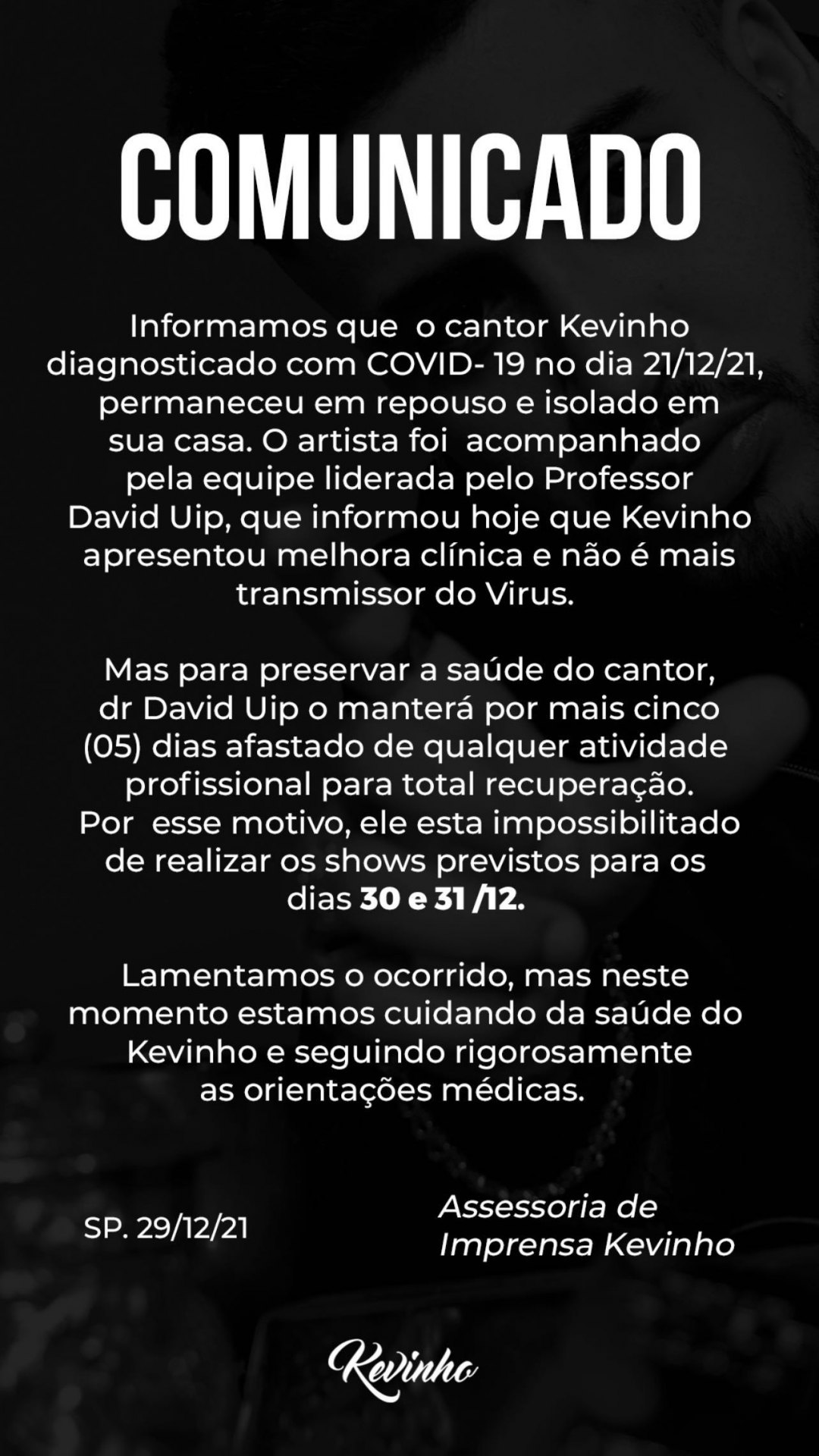 Kevinho cancela shows após diagnóstico da Covid-19