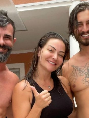 Laura Keller com o ex-marido, Jorge Souza,e o atual namorado, Gustavo Saad