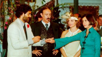 Eduardo Moscovis, Ney Latorraca, Maria Padilha e Adriana Esteves em cena de O Cravo e a Rosa (Foto: Acervo Globo)