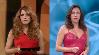 Poliana Abritta e Ana Paula Araújo no Fantástico; apresentadora teve que ser afastada às pressas (Foto: Reprodução/TV Globo)
