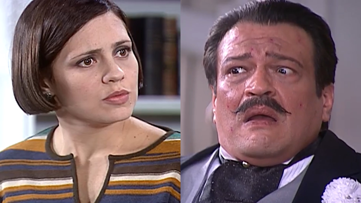Catarina (Adriana Esteves) pressiona Batista (Luís Melo) em O Cravo e a Rosa (Foto: Reprodução/TV Globo)