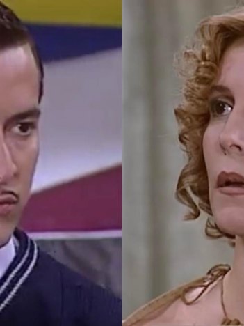 Heitor (Rodrigo Faro) descobre o amante de Dinorá (Maria Padilha) em O Cravo e a Rosa (Foto: Reprodução/TV Globo)