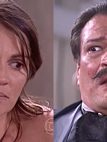Joana (Tássia Camargo) e Batista (Luís Melo) em O Cravo e a Rosa (Foto: Reprodução/TV Globo)