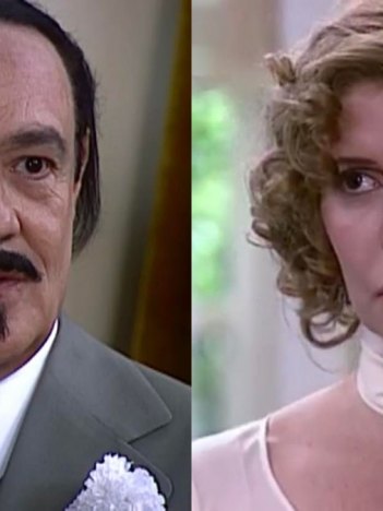 Cornélio (Ney Latorraca) descobrirá que Dinorá (Maria Padilha) mentiu em O Cravo e a Rosa (Foto: Reprodução/TV Globo)