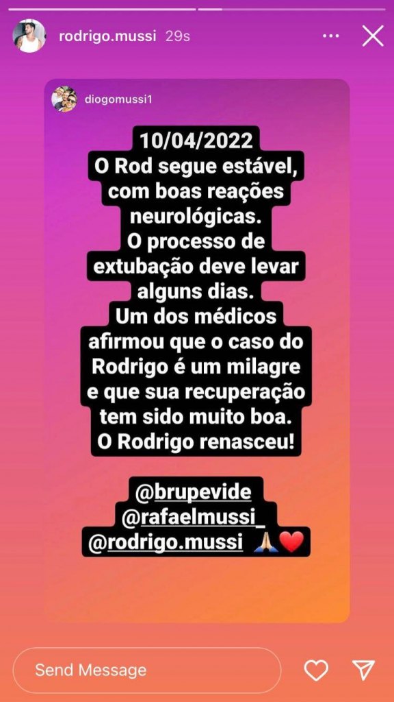 Irmão atualizou estado de Rodrigo (Reprodução/Instagram)