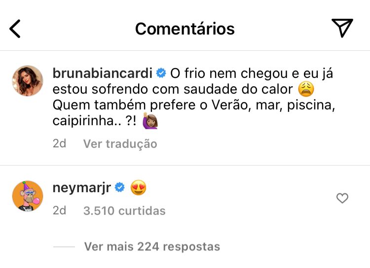 Bruna Biancardi posta foto no mar e ganha comentário de Neymar