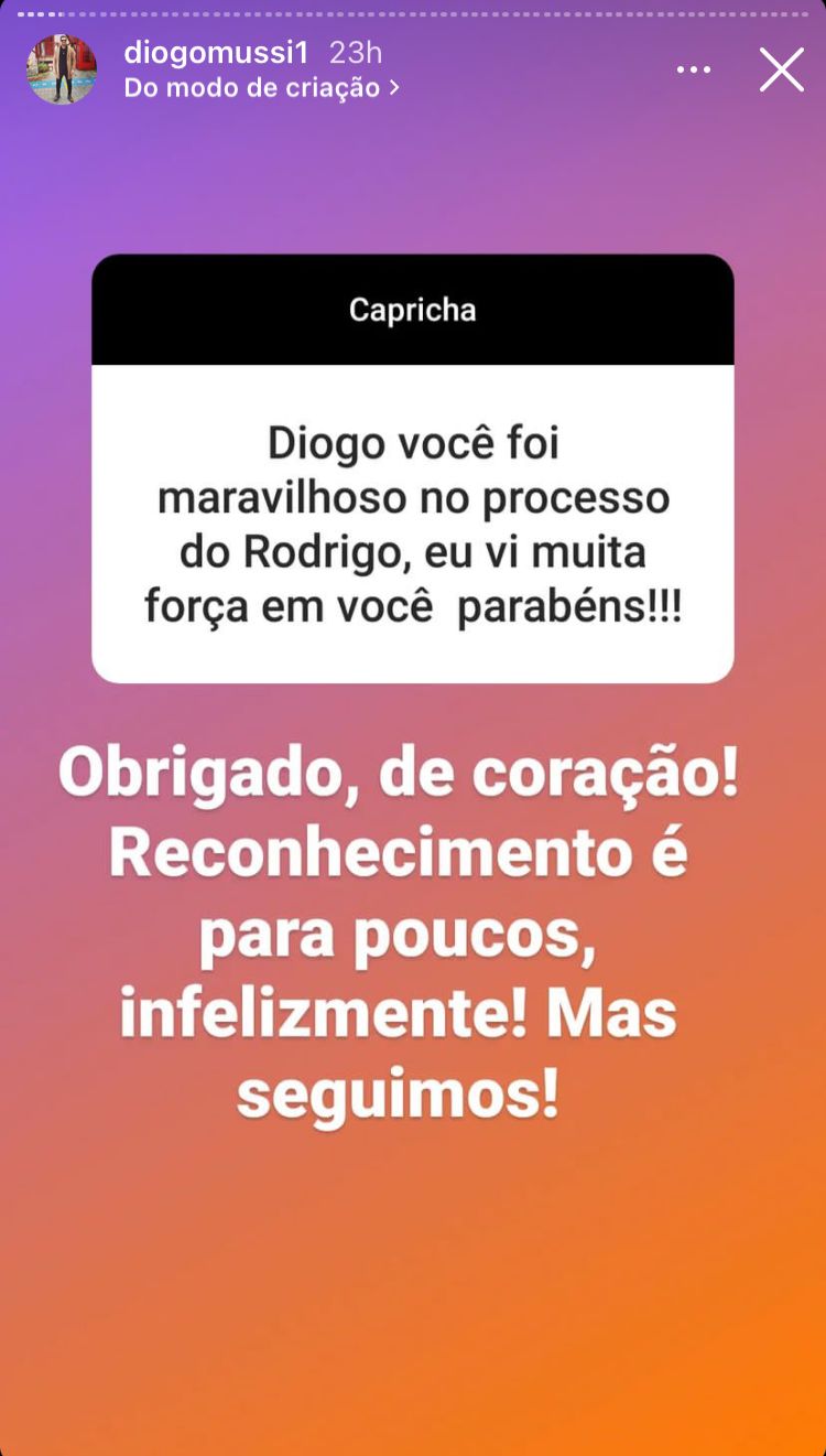Diogo Mussi fala sobre relação com Rodrigo (Foto: Reprodução/Instagram)