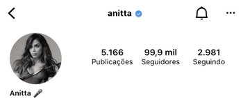 Captura de tela do perfil de Anitta no Instagram