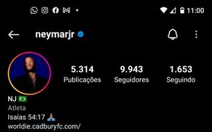 Captura de tela do perfil de Neymar Jr. no Instagram com poucos seguidores