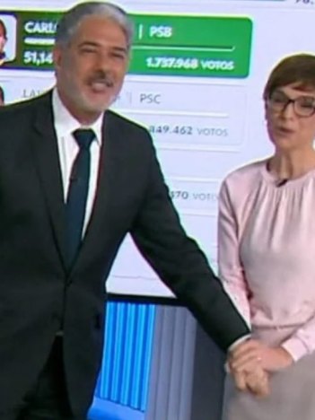 William Bonner e Renata Lo Prete no ar na Globo, durante as Eleições 2022 (Imagem: Reprodução/TV Globo)