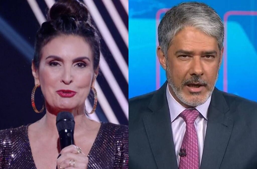 Fátima Bernardes visita William Bonner no Jornal Nacional: “Maturidade” Fátima Bernardes e William Bonner