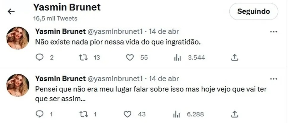 Desabafo de Yasmin Brunet