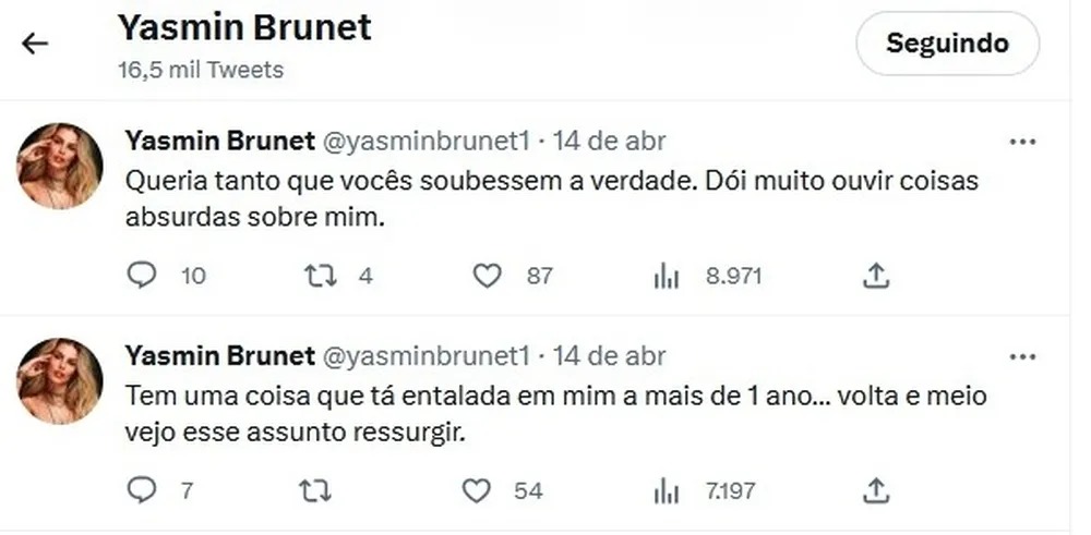 Desabafo de Yasmin Brunet