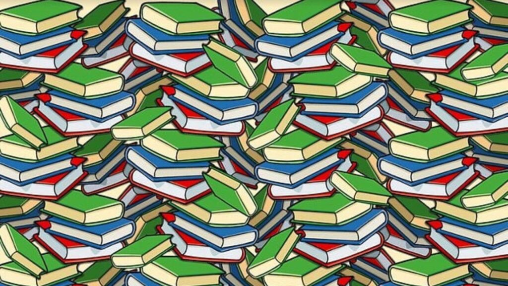 Você é capaz de encontrar o lápis escondido entre os livros