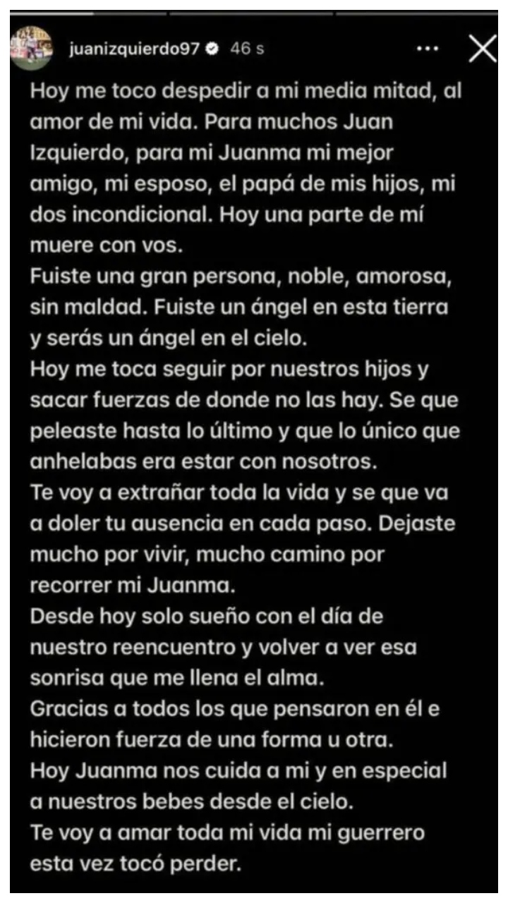 esposa-de-juan-izquierdo-quebra-silencio-e-posta-despedida