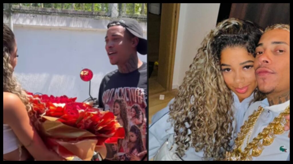 MC Poze surpreende sua esposa com buquê de flores e balões mc poze surpreende sua esposa com buque de flores e baloes