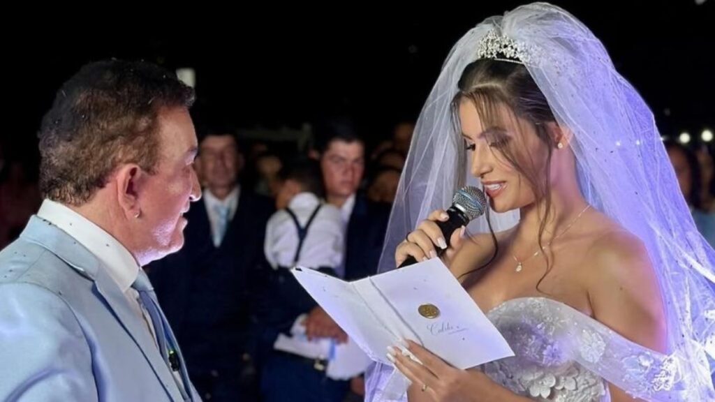 Casamento de Amado Batista e miss tem confusão por buquê; veja