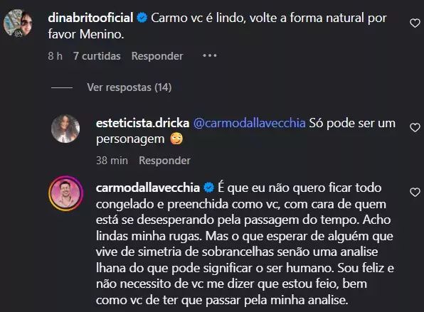 Carmo Dalla Vecchia rebate crítica sobre aparência: 'E você?' 2 Carmo Dalla Vechia