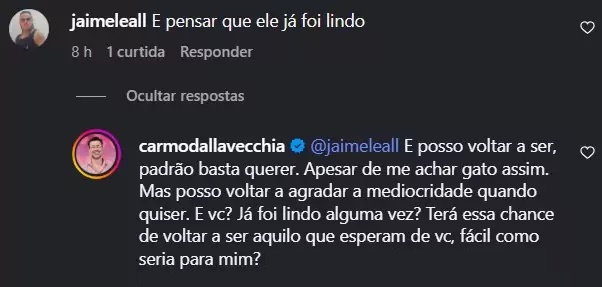 Carmo Dalla Vecchia rebate crítica sobre aparência: 'E você?' 1 Carmo Dalla Vechia