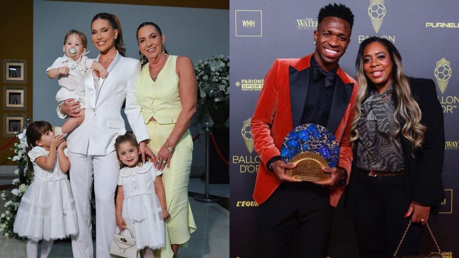 Margareth Serrão posa com mãe de Vini Jr. e aumenta rumores sobre Virginia Montagem mostra Virginia Fonseca com a mãe Margareth Serrão e os filhos, e Vinícius Jr. com a mãe Fernanda Cristina em evento do futebol
