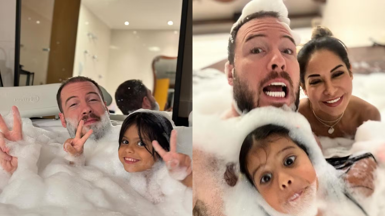 Maíra Cardi defende Thiago Nigro por preparar banho para a enteada 2 Thiago Nigro, Maíra Cardi e Sophia