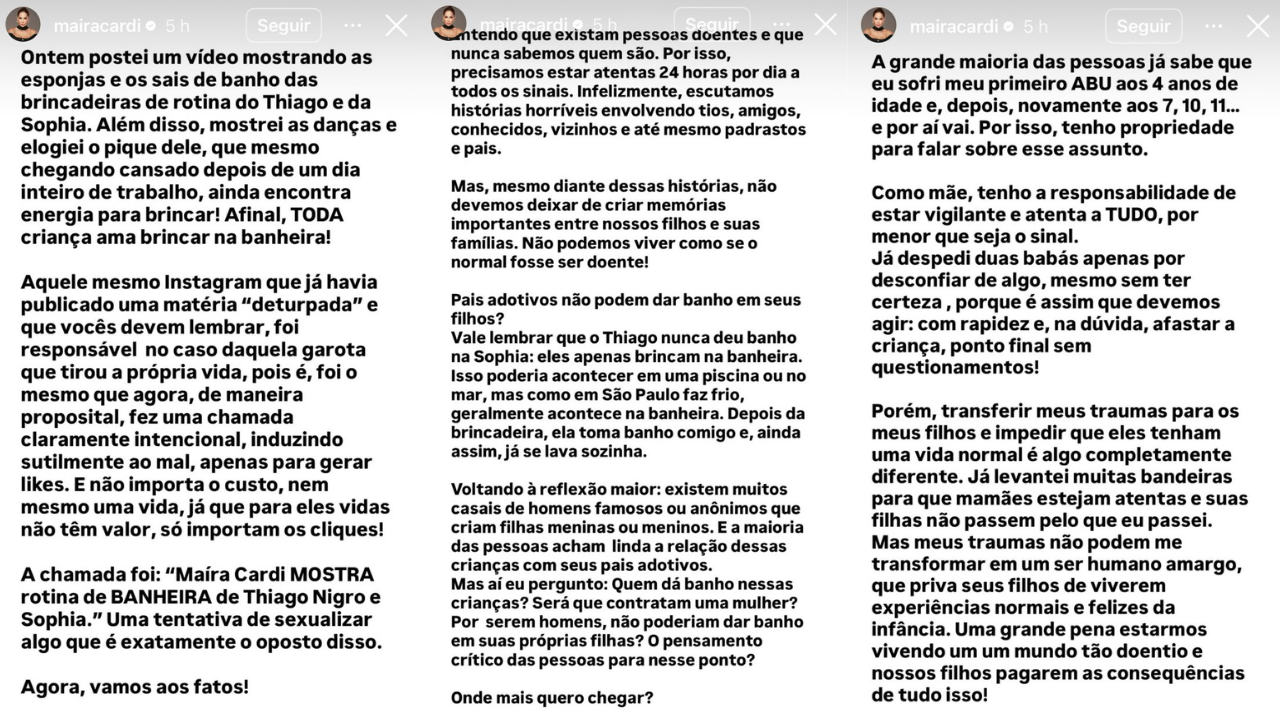 Maíra Cardi defende Thiago Nigro por preparar banho para a enteada 1 Maíra Cardi/ Thiago Nigro