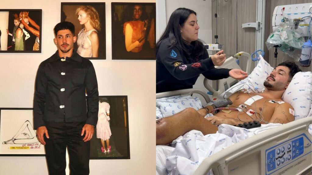 Ator celebra alta da UTI após ser baleado no peito em assalto no RJ Fotomontagem do influenciador Vittor Fernando.