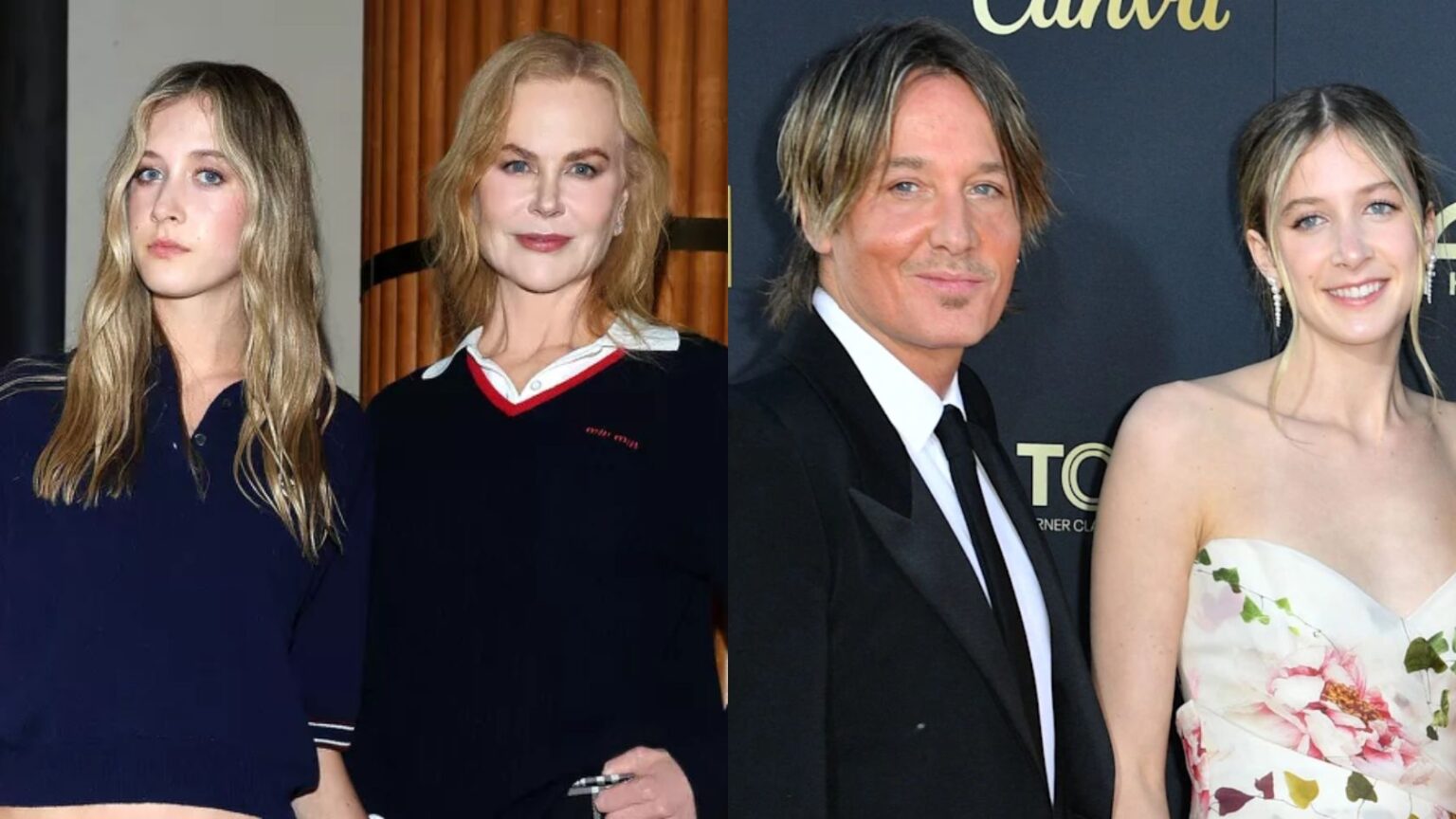 Nicole Kidman e Keith Urban posam ao lado das filhas Sunday Rose e Faith Margaret em eventos diferentes de Hollywood