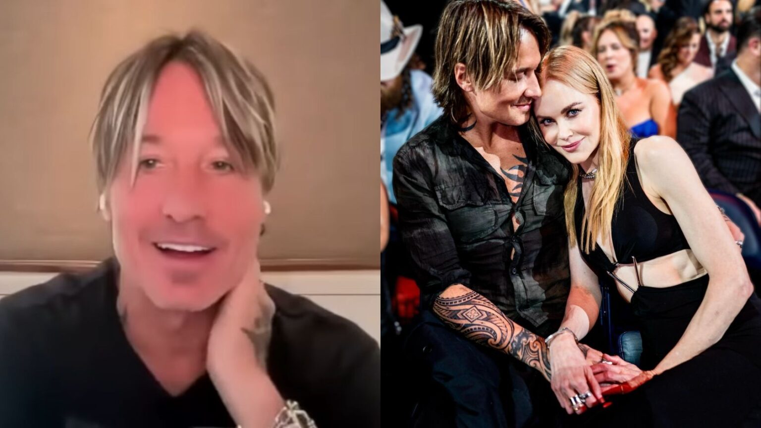 Keith Urban sorri em entrevista ao On Air with Ryan Seacrest e surge em momento de carinho com Nicole Kidman em premiação