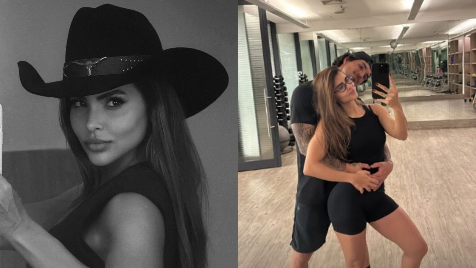 Isabella Arantes usa chapéu de cowboy e posa ao lado de Gabriel Medina em foto tirada na academia.