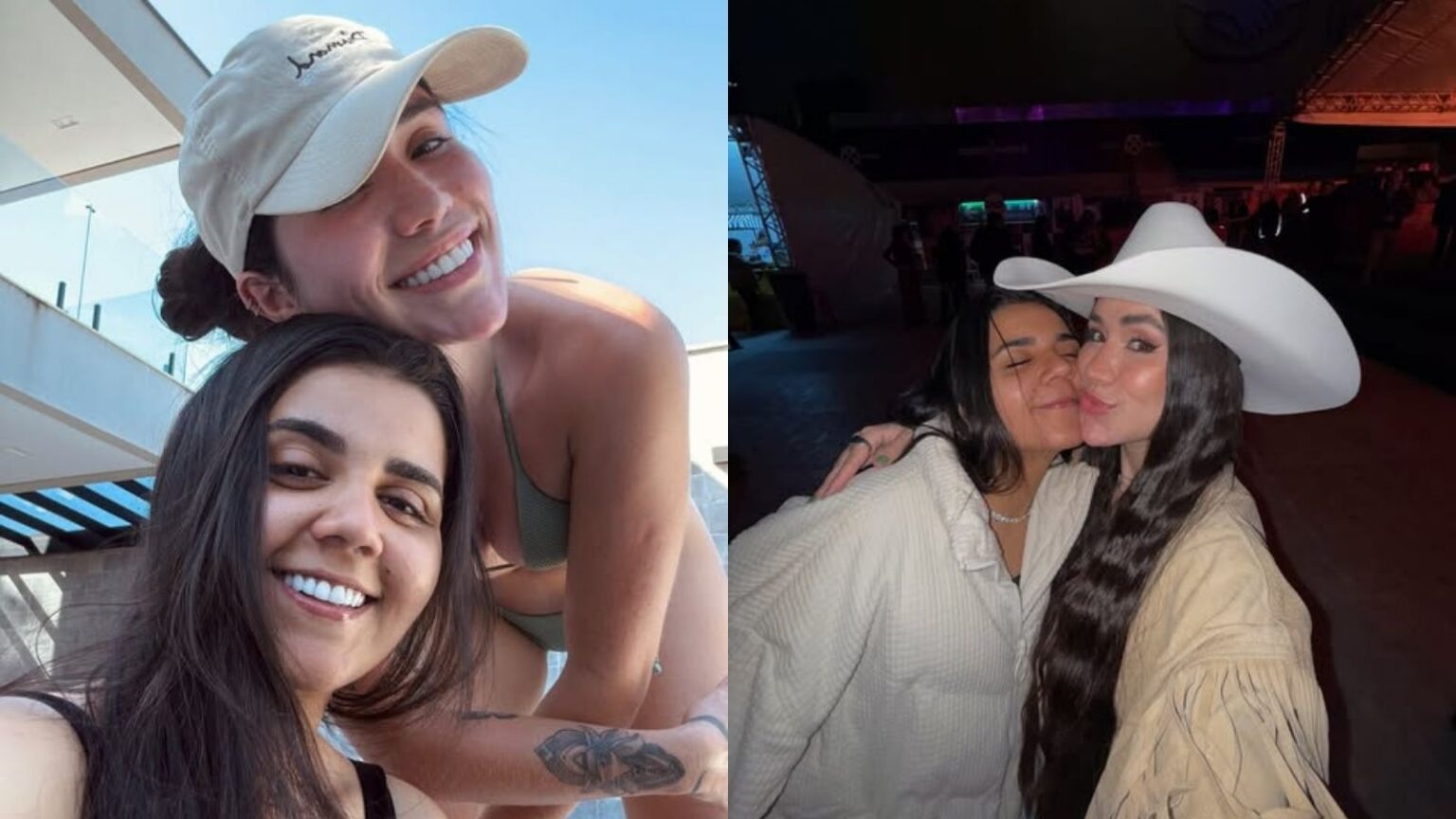 Yasmin Santos e Maria Venture em momentos de carinho juntos, em registros compartilhados nas redes sociais.