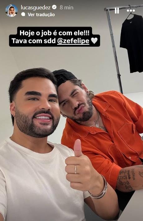 Lucas Guedez e Zé Felipe voltam a se encontrar após afastamento: 'Estava com saudades'