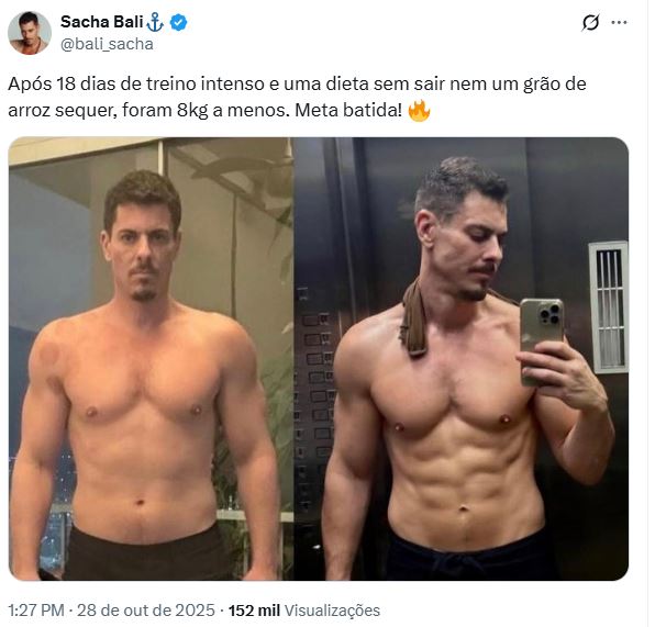 Sacha Bali exibe corpo definido antes de luta contra Davi Brito; confira antes e depois 1 Sacha Bali exibe corpo definido antes de luta contra Davi Brito
