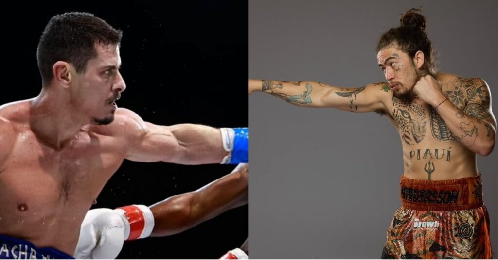 Sacha Bali revela condição para enfrentar Whindersson Nunes após desafio Sacha Bali e Whindersson Nunes fazendo gesto de luta / Montagem