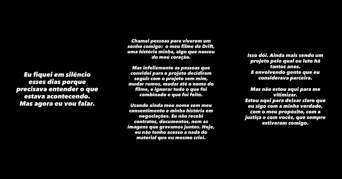 Fiuk afirma que retirado de filme autoral e acusa equipe; veja relato 1 Desabafo de Fiuk nas redes sociais