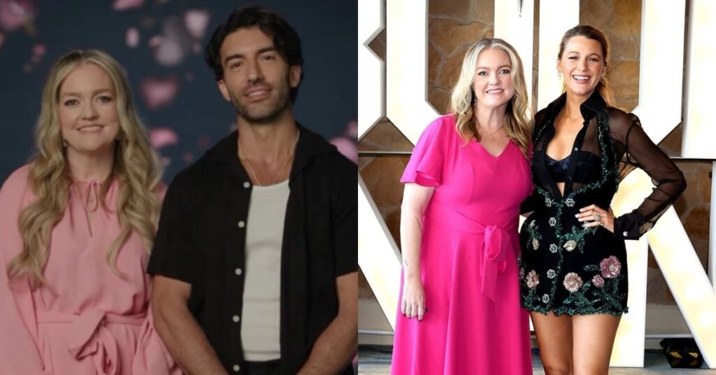 Colleen Hoover reage à briga de Blake Lively e Justin Baldoni; entenda Colleen Hoover aparece ao lado de Justin Baldoni em vídeo promocional e posa com Blake Lively em evento de divulgação de It Ends With Us.