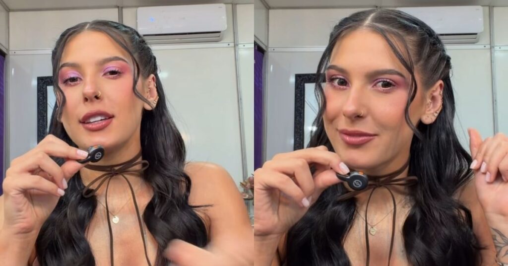 Ana Castela aparece em vídeo segurando microfone enquanto fala sobre bullying por causa das orelhas