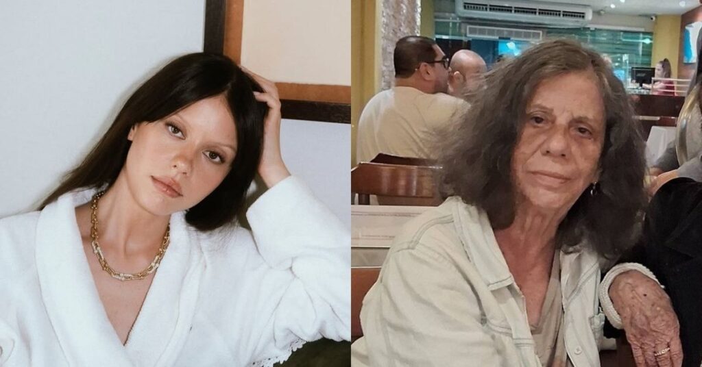 Mia Goth posa para ensaio fotográfico de joias, enquanto sua avó, Maria Gladys, aparece em registro recente em restaurante no Rio de Janeiro.