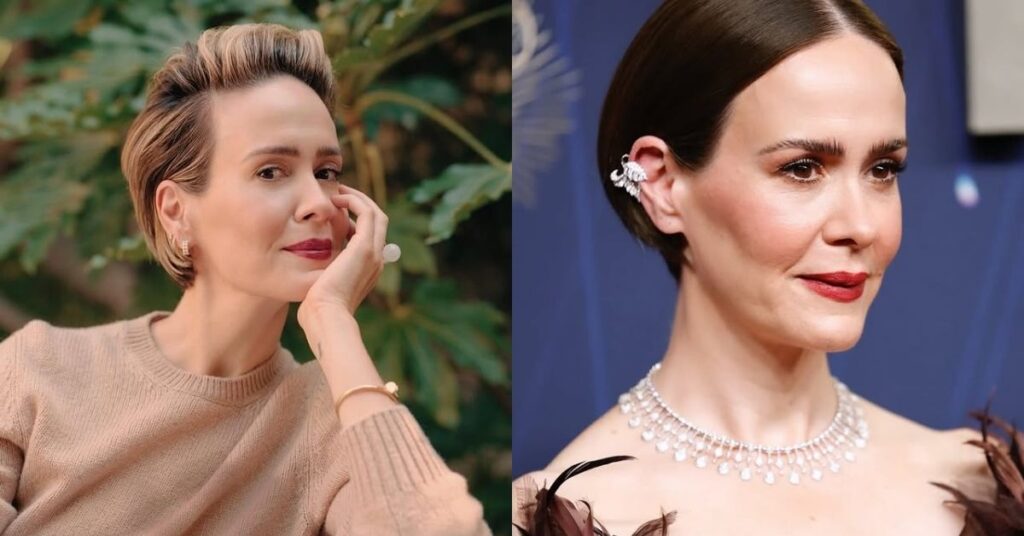 Sarah Paulson encanta ao curtir dia de sol em Copacabana durante passagem pelo Rio Sarah Paulson em dois registros diferentes, um em ensaio externo e outro em uma premiação