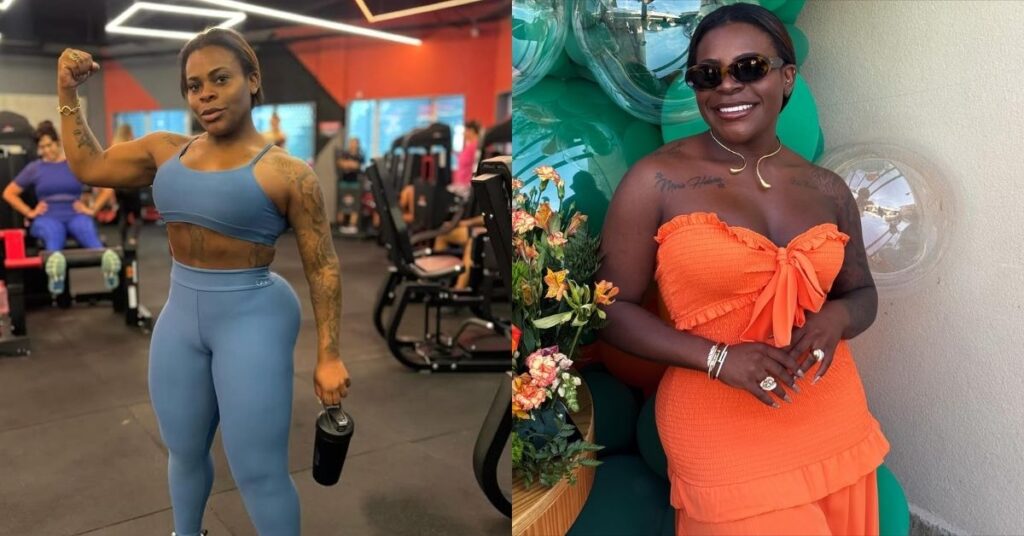 Jojo Todynho comenta uso de testosterona e retoma foco após férias Jojo Todynho aparece em montagem com duas fotos, uma durante treino na academia e outra em evento usando vestido laranja