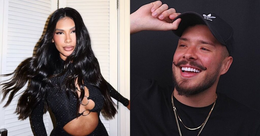 Pocah confirma fim do casamento com Ronan Souza após 6 anos Pocah posa com look preto em foto de estúdio enquanto Ronan Souza aparece sorrindo em registro separado