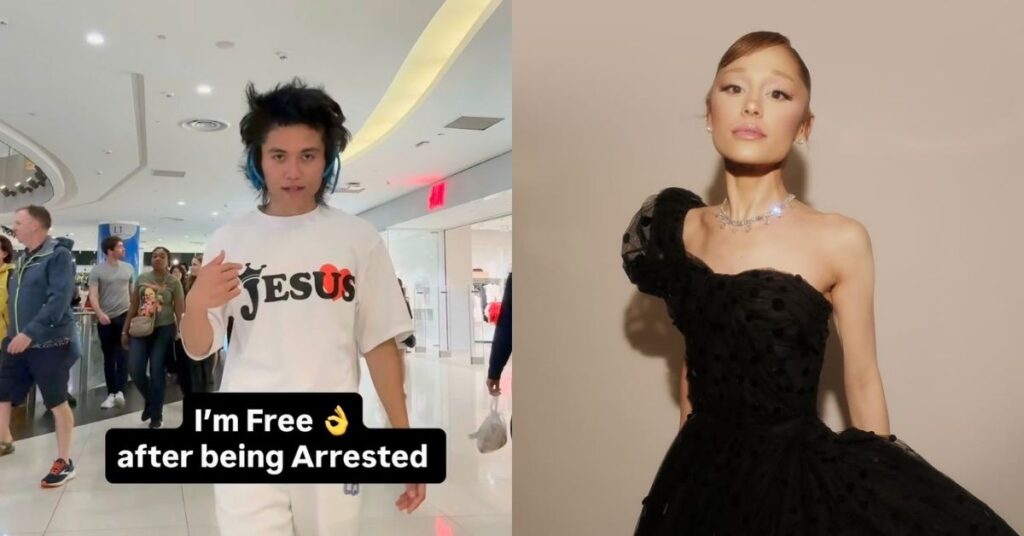 Johnson Wen aparece em shopping após ser liberado pela polícia ao lado de Ariana Grande posando com vestido preto elegante