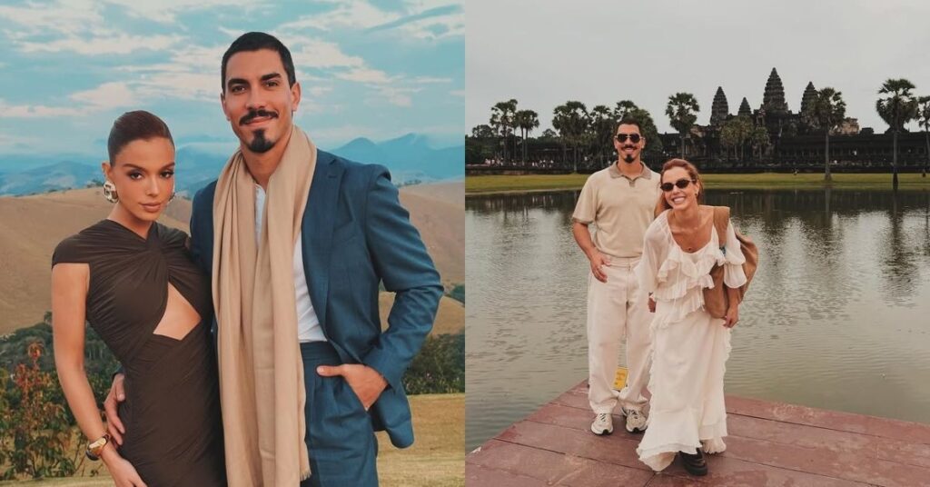 Giovanna Lancellotti encanta ao mostrar lua de mel com Gabriel David Giovanna Lancellotti e Gabriel David posam em dois momentos distintos, primeiro vestidos de forma elegante em um cenário montanhoso e depois sorrindo juntos diante dos templos de Angkor Wat, no Camboja.