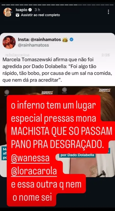 Luana Piovani rebate entrevista de Dado Dolabella e critica Carolina Dieckmann e Wanessa Camargo; veja