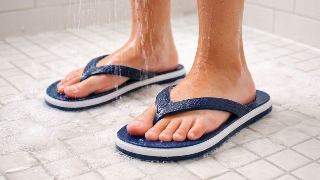 Saiba porque usar chinelo no banho ajuda a prevenir na saúde Saiba porque usar chinelo no banho ajuda a prevenir na saúde