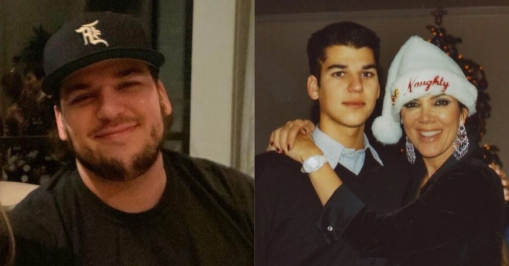 Rob Kardashian em registro recente e foto antiga ao lado de Kris Jenner em celebração familiar