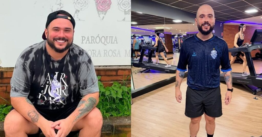 Ed Gama mostra antes e depois da transformação física após perder 25 kg em imagens publicadas nas redes sociais
